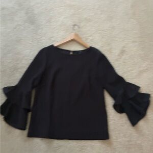 J. Crew Black Ruffle Sleeve Blouse